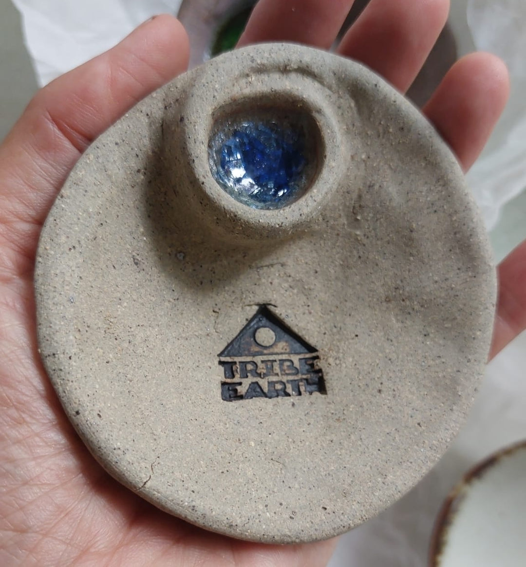 2025 handmade ceramic burner - clay green crystal