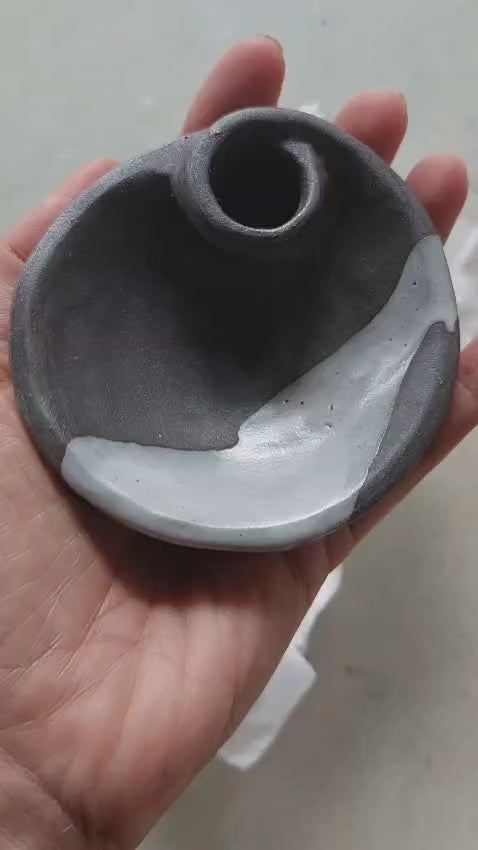 2025 handmade ceramic burner - Black matt white stripe